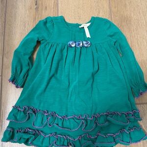 Matilda Jane Teal Dress with Purple Ruffle Accents